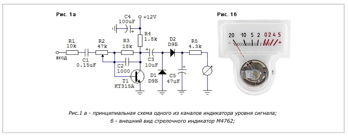 Схема стрелочного индикатора уровня сигнала для усилителя