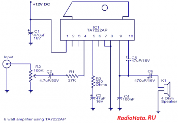 Схема УНЧ на TA7222AP