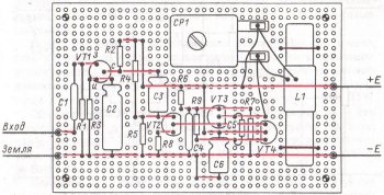 Расположение элементов на печатной плате СВ передатчика
