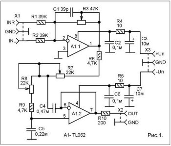 Схема фильтра НЧ для сабвуфера