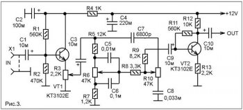 Схема предварительного усилителя с темброблоком