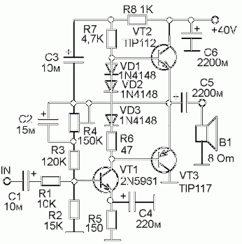 Очень простой УМЗЧ на транзисторах