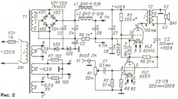 Схема лампового усилителя на триодах 6С41С