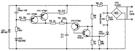 Схема Простой тиристорный регулятор мощности