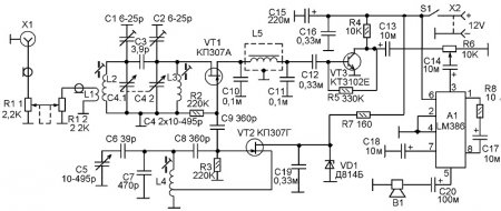 Схема-Трехдиапазонный коротковолновый приемник прямого преобразования
