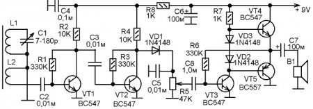 Схема простого радиоприемника прямого усиления 2-V-2