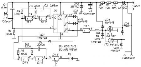 Автоматический выключатель паяльника. Схема